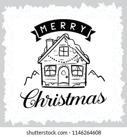 Merry Christmas. Typography. Vector logo, text design. Greeting card.