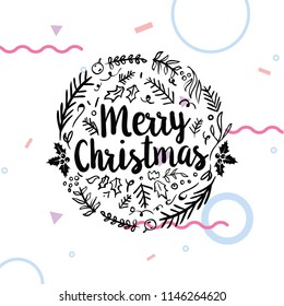 Merry Christmas. Typography. Vector logo, text design. Greeting card.