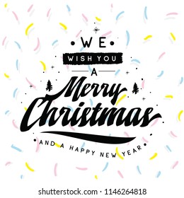 Merry Christmas. Typography. Vector logo, text design. Greeting card.