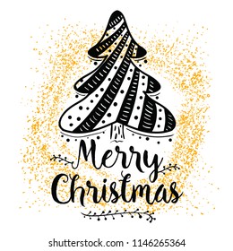 Merry Christmas. Typography. Vector logo, text design. Greeting card.