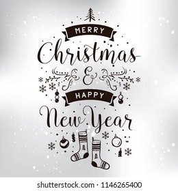 Merry Christmas. Typography. Vector logo, text design. Greeting card.