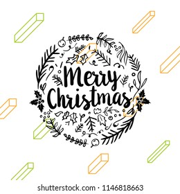 Merry Christmas. Typography. Vector logo, text design. Greeting card.