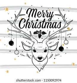 Merry Christmas. Typography. Vector logo, text design. Greeting card.