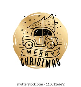 Merry Christmas. Typography. Vector logo, text design. Greeting card.