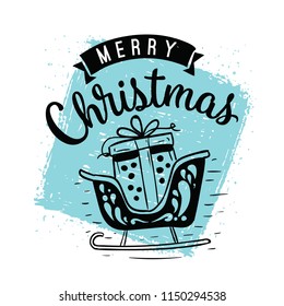 Merry Christmas. Typography. Vector logo, text design. Greeting card.