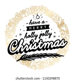 Merry Christmas. Typography. Vector logo, text design. Greeting card.