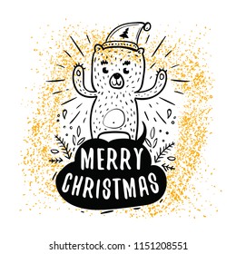 Merry Christmas. Typography. Vector logo, text design. Greeting card.