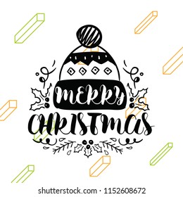 Merry Christmas. Typography. Vector logo, text design. Greeting card.