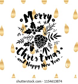 Merry Christmas. Typography. Vector logo, text design. Greeting card.