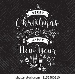 Merry Christmas. Typography. Vector logo, text design. Greeting card.