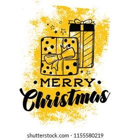 Merry Christmas. Typography. Vector logo, text design. Greeting card.