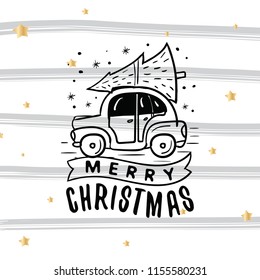 Merry Christmas. Typography. Vector logo, text design. Greeting card.