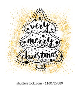 Merry Christmas. Typography. Vector logo, text design. Greeting card.