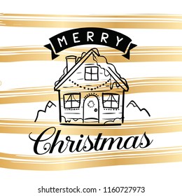 Merry Christmas. Typography. Vector logo, text design. Greeting card.