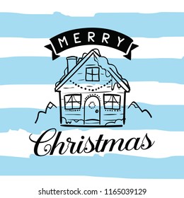 Merry Christmas. Typography. Vector logo, text design. Greeting card.