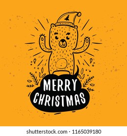 Merry Christmas. Typography. Vector logo, text design. Greeting card.