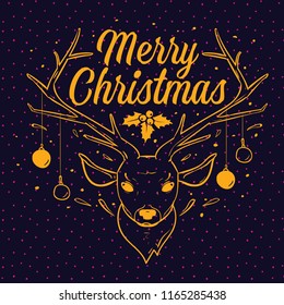Merry Christmas. Typography. Vector logo, text design. Greeting card.