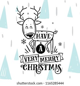 Merry Christmas. Typography. Vector logo, text design. Greeting card.