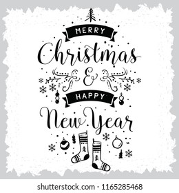 Merry Christmas. Typography. Vector logo, text design. Greeting card.