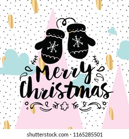 Merry Christmas. Typography. Vector logo, text design. Greeting card.