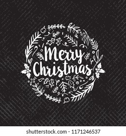 Merry Christmas. Typography. Vector logo, text design. Greeting card.