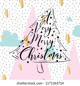 Merry Christmas. Typography. Vector logo, text design. Greeting card.