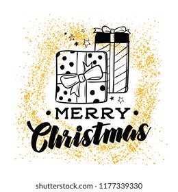 Merry Christmas. Typography. Vector logo, text design. Greeting card.