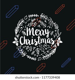 Merry Christmas. Typography. Vector logo, text design. Greeting card.