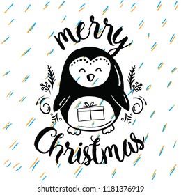 Merry Christmas. Typography. Vector logo, text design. Greeting card.