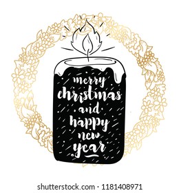 Merry Christmas. Typography. Vector logo, text design. Greeting card.