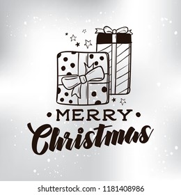 Merry Christmas. Typography. Vector logo, text design. Greeting card.