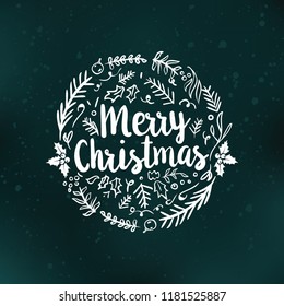 Merry Christmas. Typography. Vector logo, text design. Greeting card.