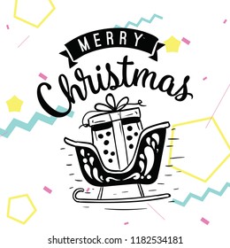 Merry Christmas. Typography. Vector logo, text design. Greeting card.