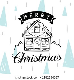 Merry Christmas. Typography. Vector logo, text design. Greeting card.