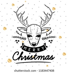 Merry Christmas. Typography. Vector logo, text design. Greeting card.