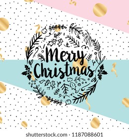 Merry Christmas. Typography. Vector logo, text design. Greeting card.