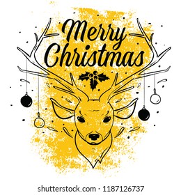 Merry Christmas. Typography. Vector logo, text design. Greeting card.