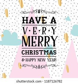 Merry Christmas. Typography. Vector logo, text design. Greeting card.