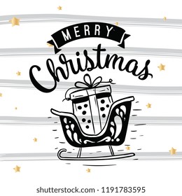 Merry Christmas. Typography. Vector logo, text design. Greeting card.