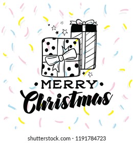 Merry Christmas. Typography. Vector logo, text design. Greeting card.