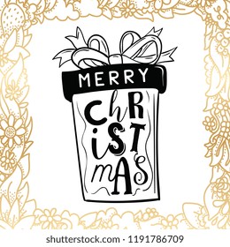 Merry Christmas. Typography. Vector logo, text design. Greeting card.