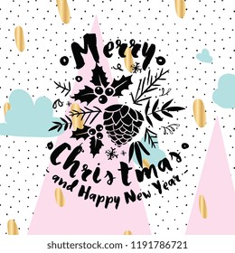 Merry Christmas. Typography. Vector logo, text design. Greeting card.
