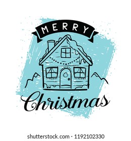 Merry Christmas. Typography. Vector logo, text design. Greeting card.