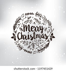 Merry Christmas. Typography. Vector logo, text design. Greeting card.