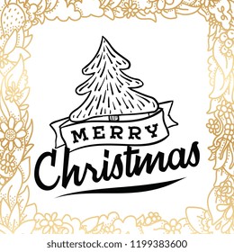 Merry Christmas. Typography. Vector logo, text design. Greeting card.