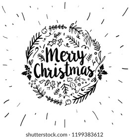 Merry Christmas. Typography. Vector logo, text design. Greeting card.