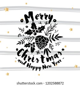 Merry Christmas. Typography. Vector logo, text design. Greeting card.