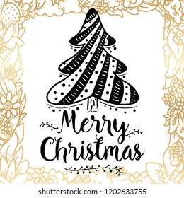 Merry Christmas. Typography. Vector logo, text design. Greeting card.