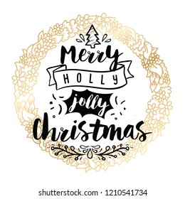 Merry Christmas. Typography. Vector logo, text design. Greeting card.