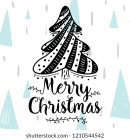 Merry Christmas. Typography. Vector logo, text design. Greeting card.